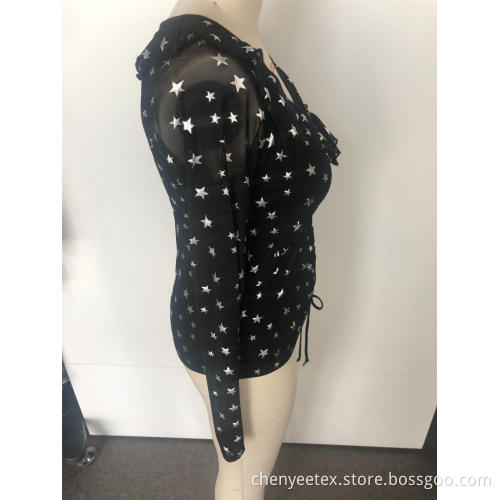 V-neck pola kasa lengan panjang atas